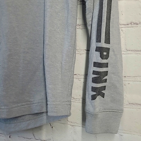 2014 Victoria's Secret PINK Logo Long Sleeve Gray Oversized Hooded Tee Womens XS - Picture 13 of 16